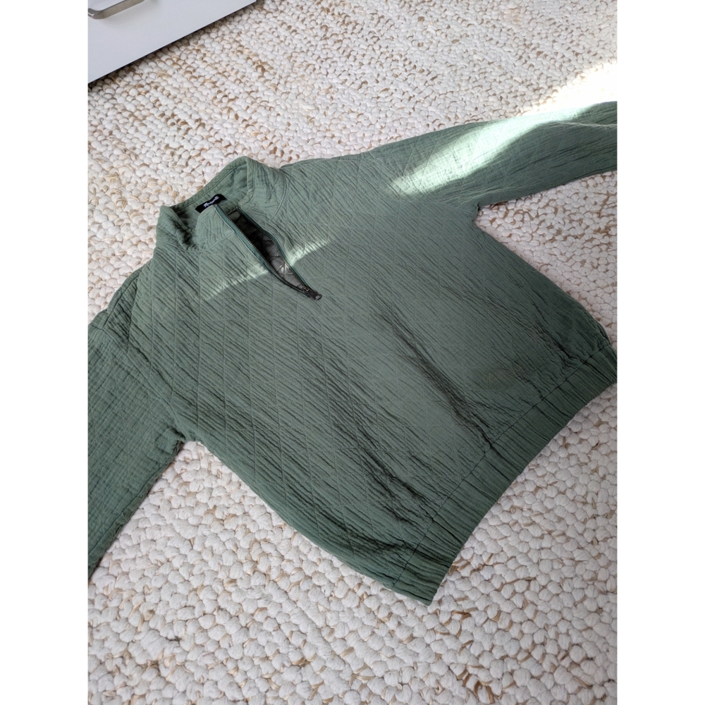 Madewell Olive Green Quilted Half-zip Top - Picture 3 of 14